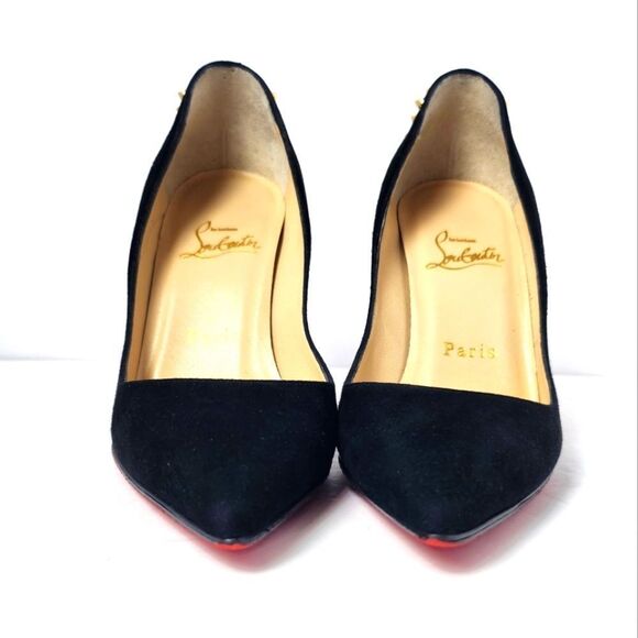 Christian Louboutin Zappa 100 Suede Specchio Heels Spike Black Gold Size 36 - Picture 7 of 14
